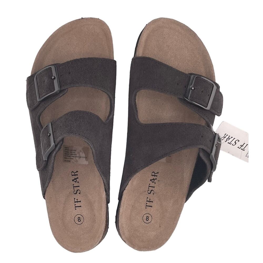 TF Star Brown Slide Buckle Leather Suede Sandals Size 8M NWT